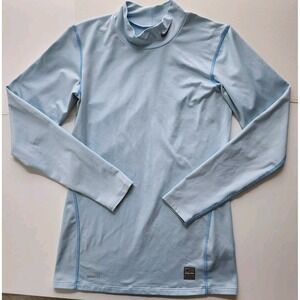 NIKE PRO TIGHT FIT Top Womens 12 - 14 Light Blue‎ Long Sleeve Mock Neck Thermal